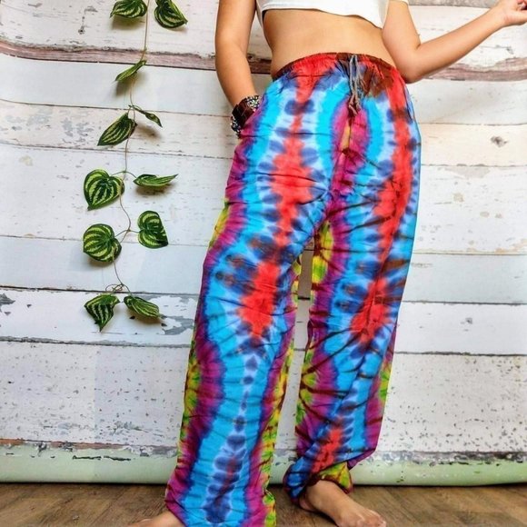 Red and blue tie dye harem pants - Picture 2 of 3